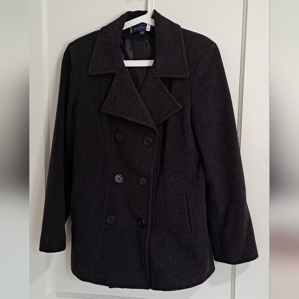 Anne Klein Black Wool Peacoat Women’s Medium Double-Breasted Classic Coat